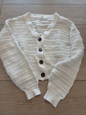 H&M Cream Open-Knit V-Neck Button Cardigan